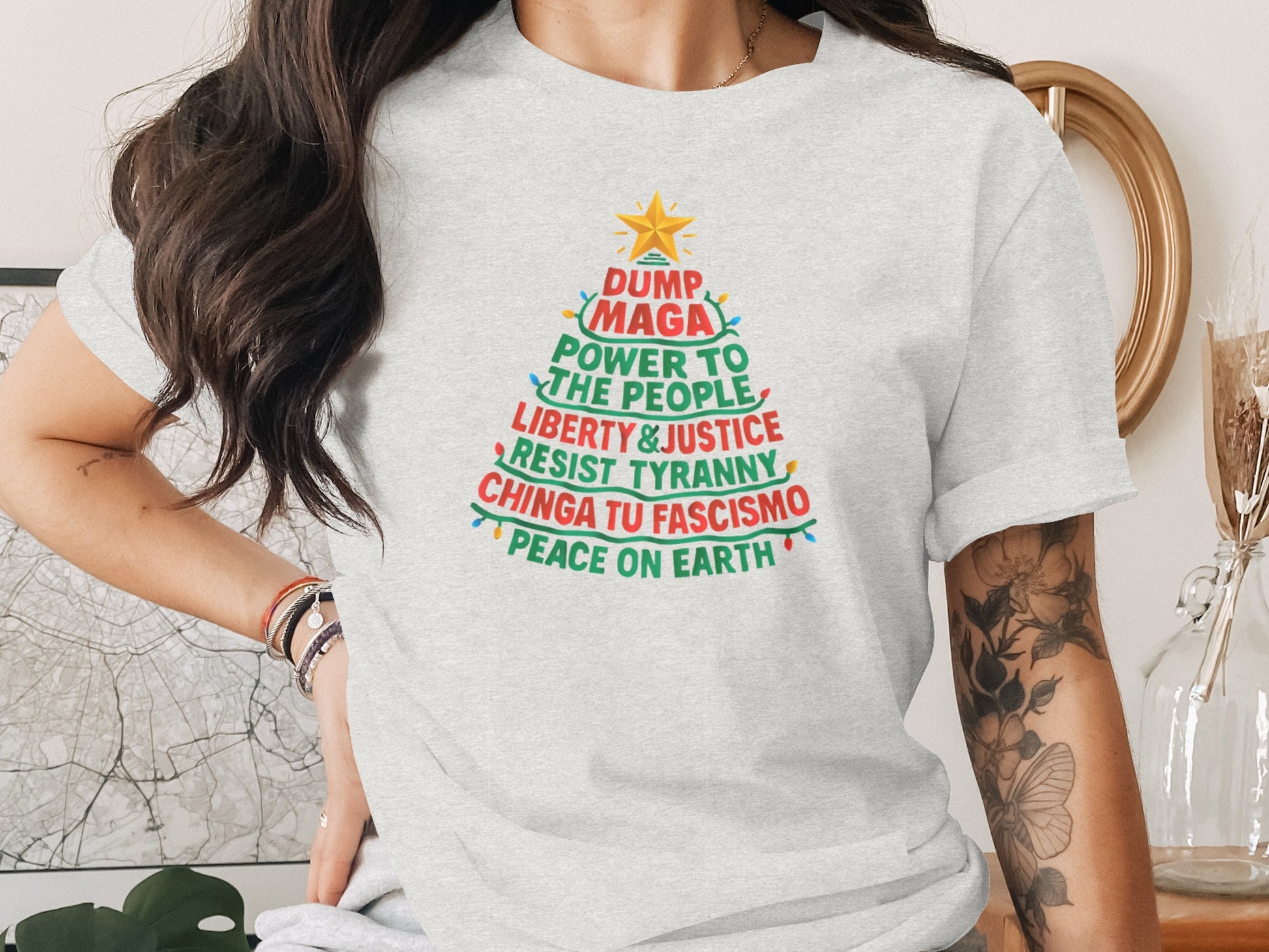 Christmas Tree Message Graphic Tee for Social Justice