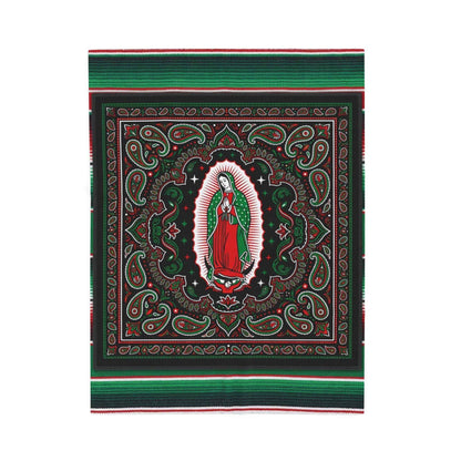 Our Lady Guadalupe Serape Blanket, Virgin Mary Chicano Art, Mexican Blanket Paisley Bandana Design, Catholic Prayer Altar Blankets