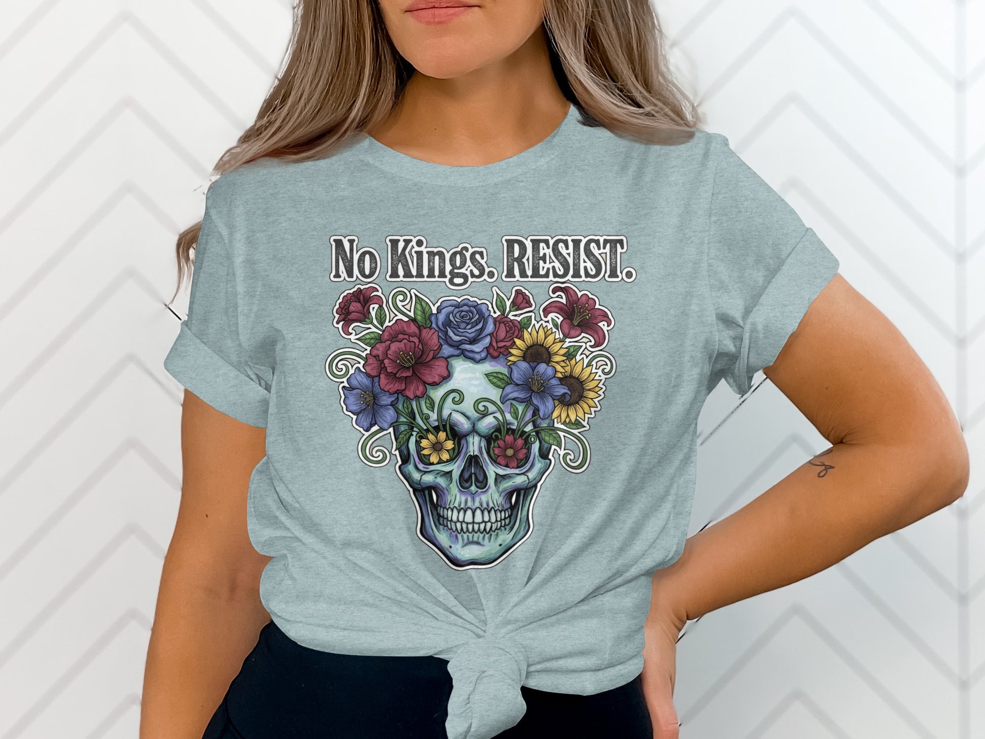 No Kings Resist Skull Floral Graphic T-shirt product