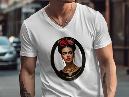Bold Artistic Portrait on White V Neck T Shirt product