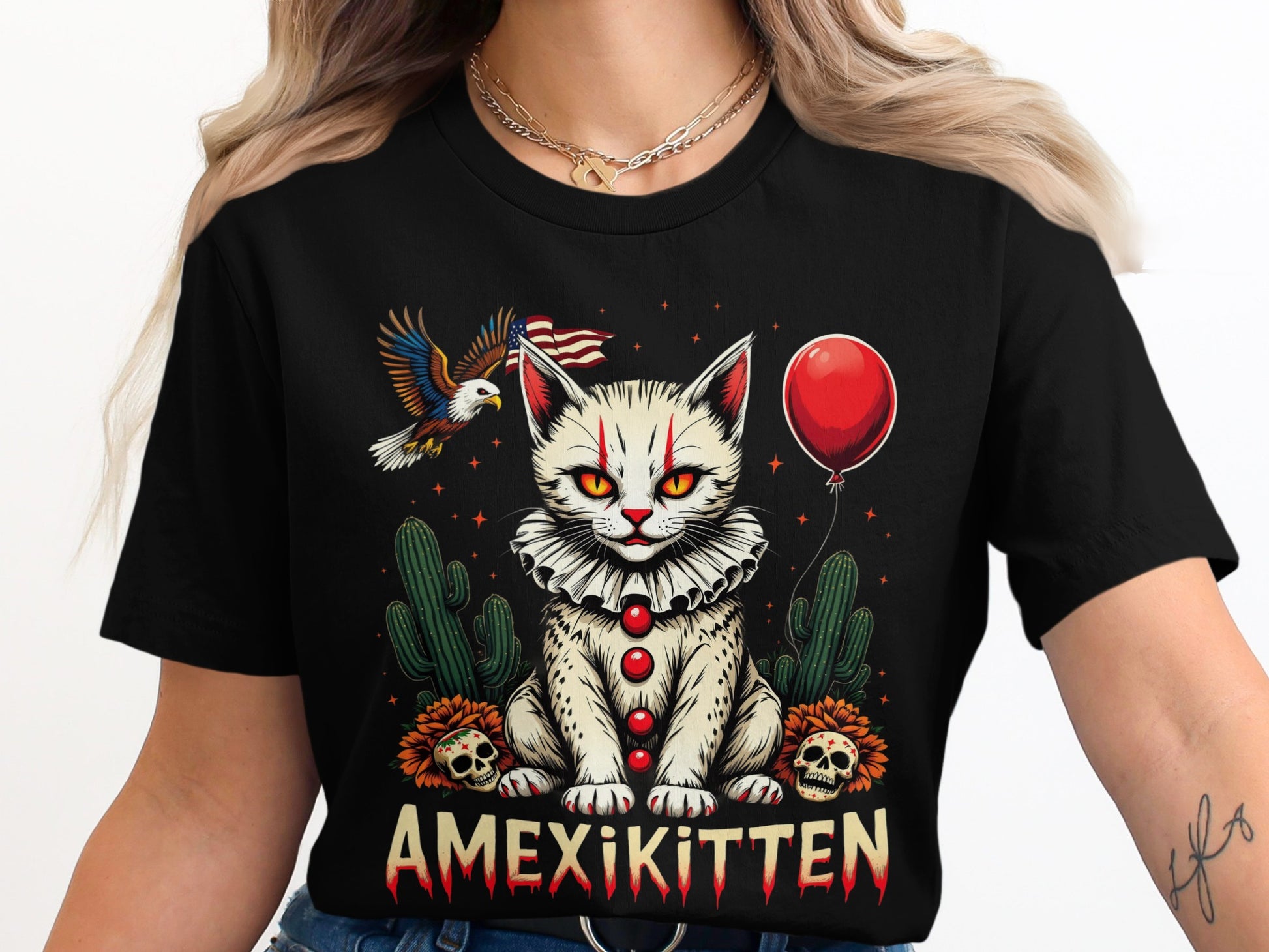 Horror Themed Cat Design Graphic Tee Shirt product