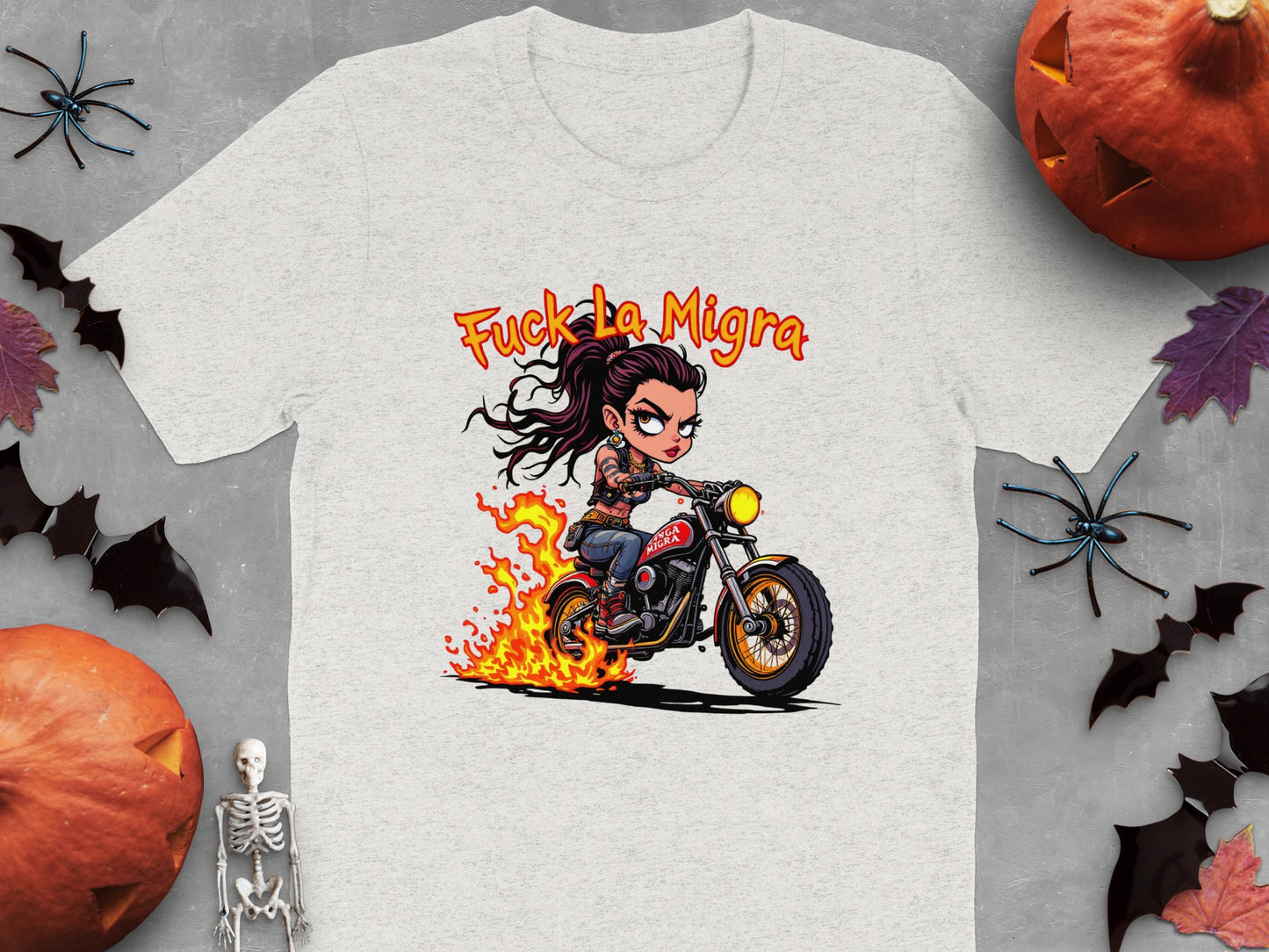 Flaming Motorcycle Rider Fuck La Migra T-shirt product