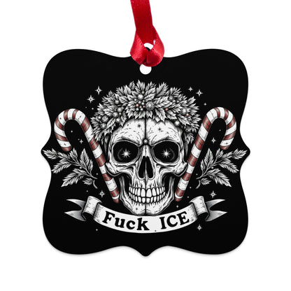 Skull with Candy Canes Fuck ICE Ornament
