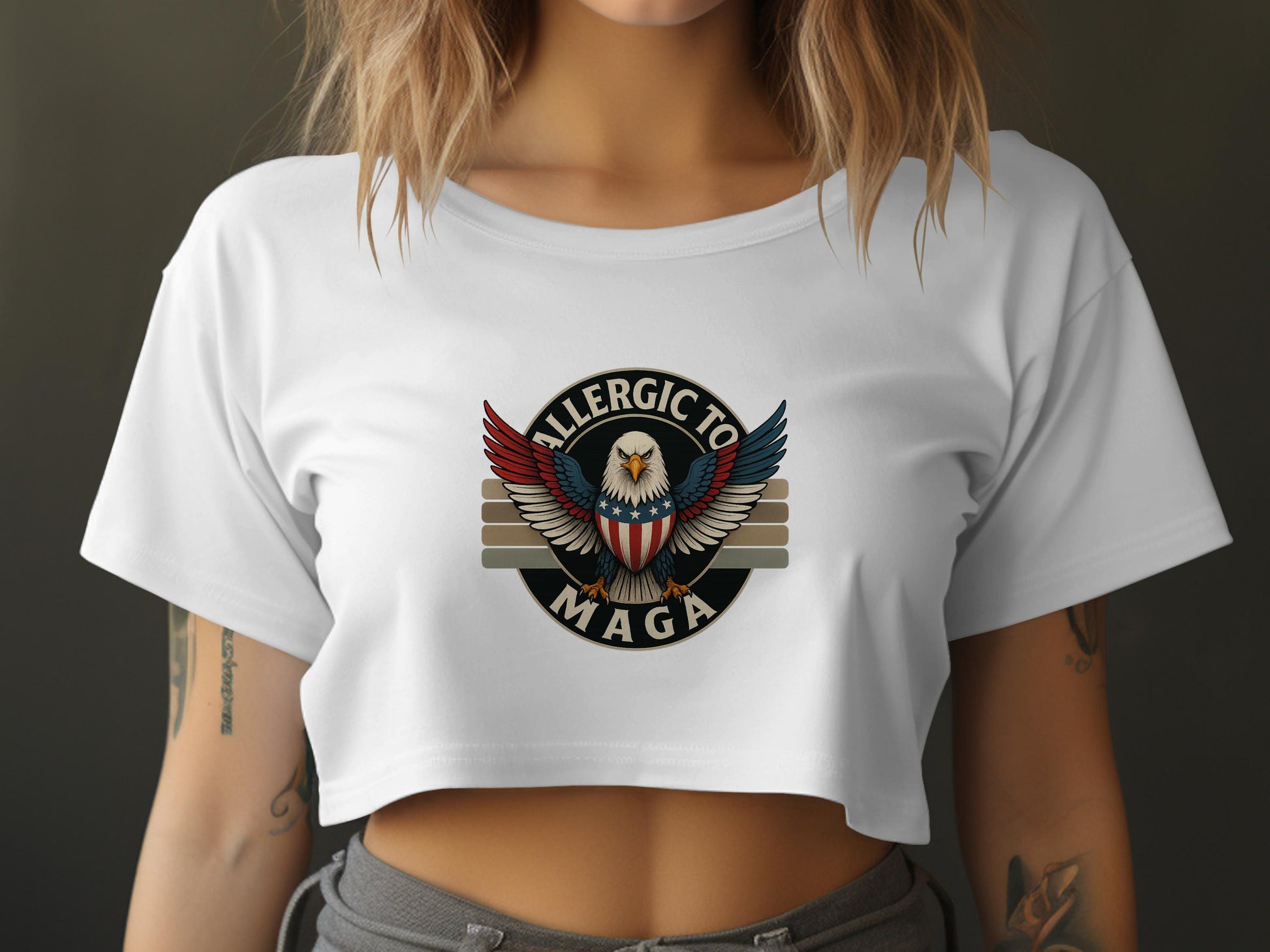 Allergic to MAGA Crop Top Shirt Fashion Product