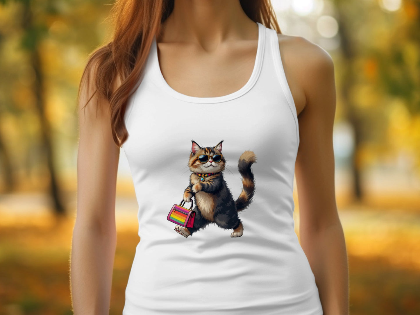 Cute Cat with Glasses Holding Bag Tank Top product