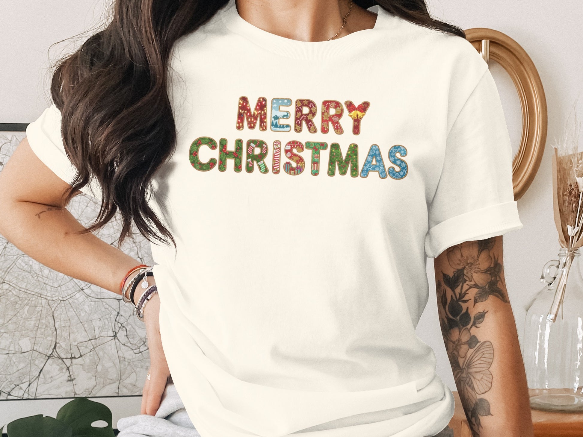 Merry Christmas Graphic Print Short Sleeve Shirt