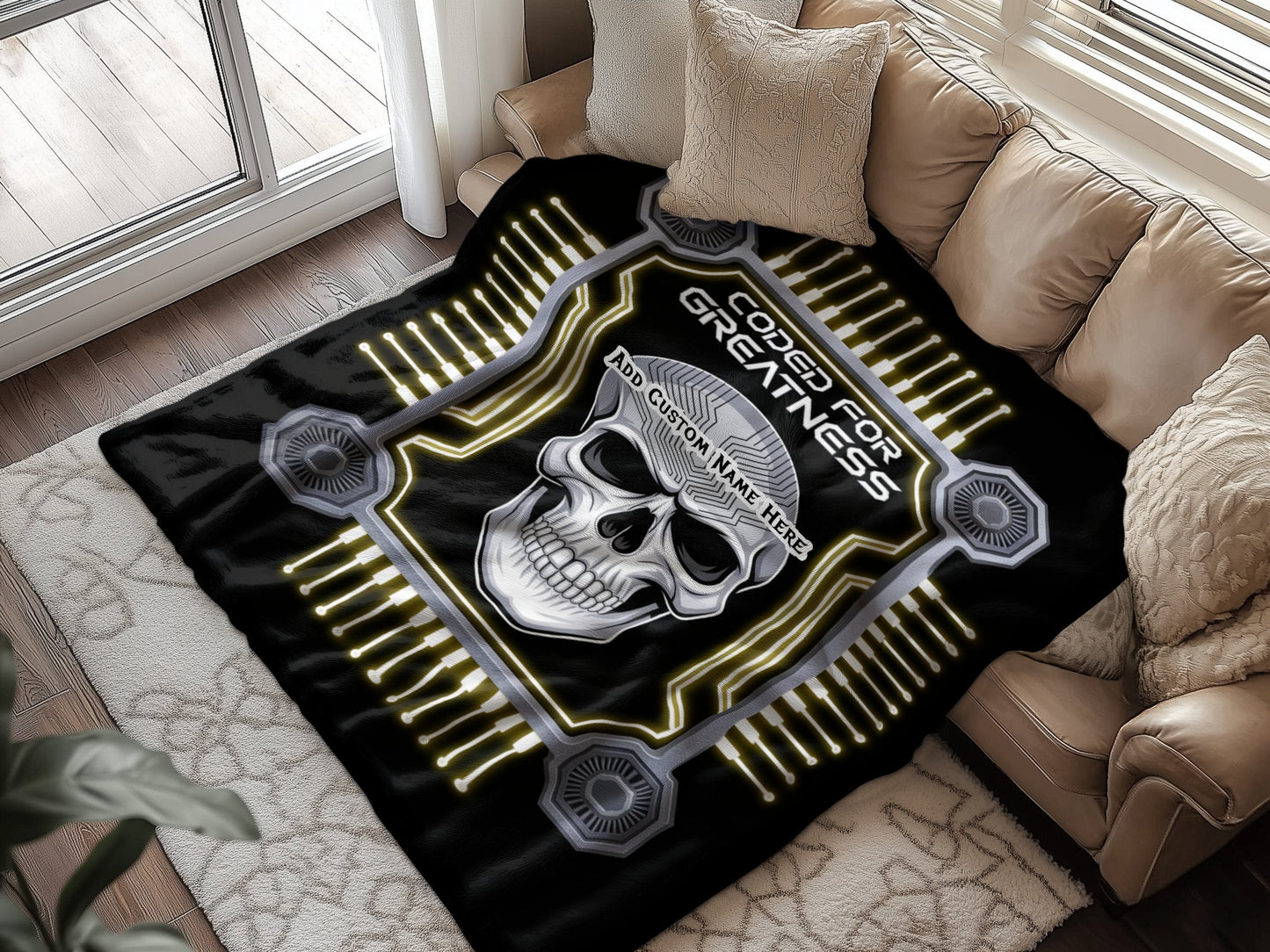 Coded For Greatness Skull Graphic Blanket product