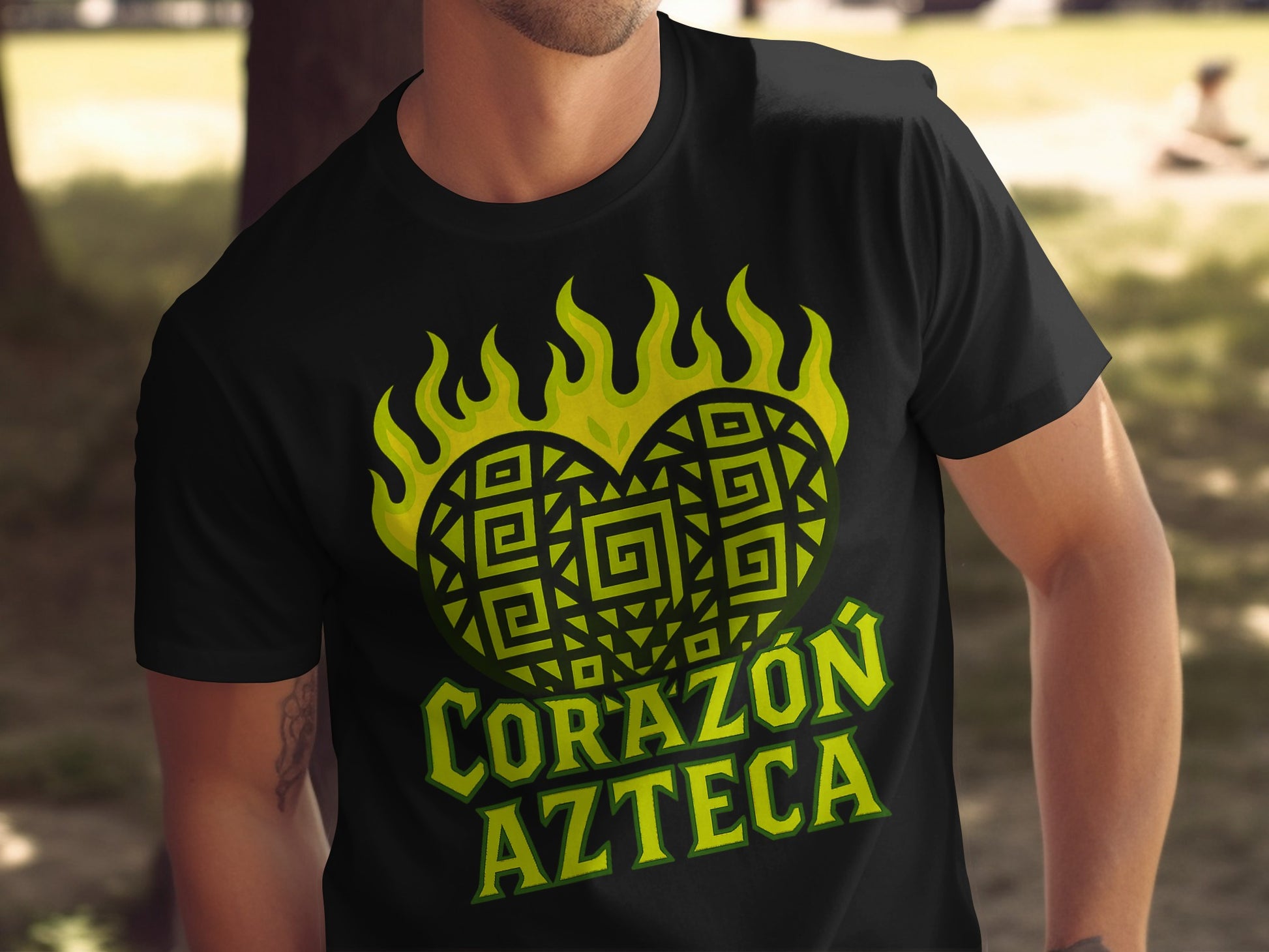 Corazon Azteca Tribal heart with Flames Graphic T-shirt product