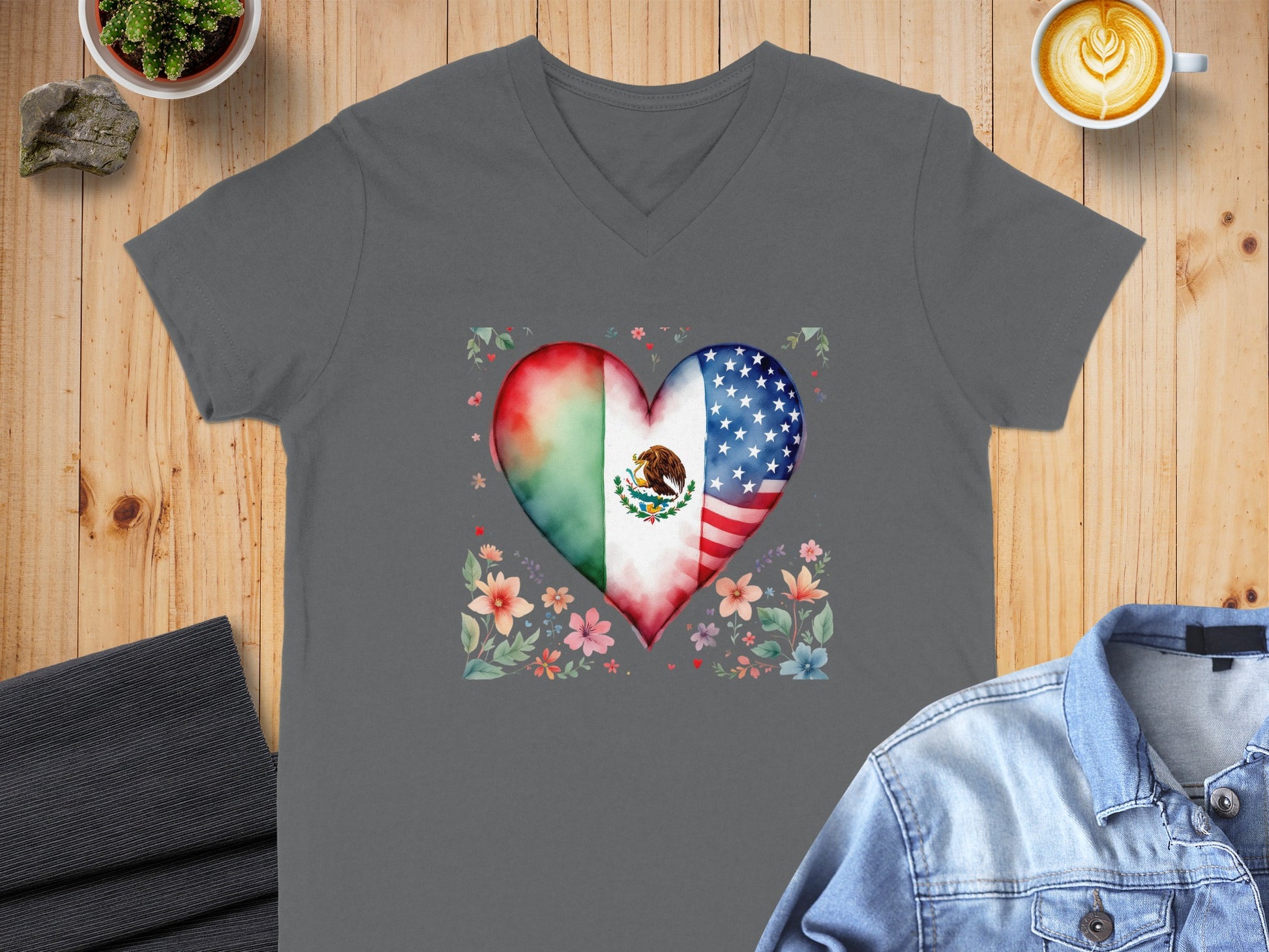 Heart-Shaped Mexico and USA Flag Design T-shirt product type