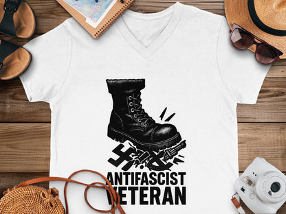 Antifascist Veteran Graphic V-Neck T-Shirt Product