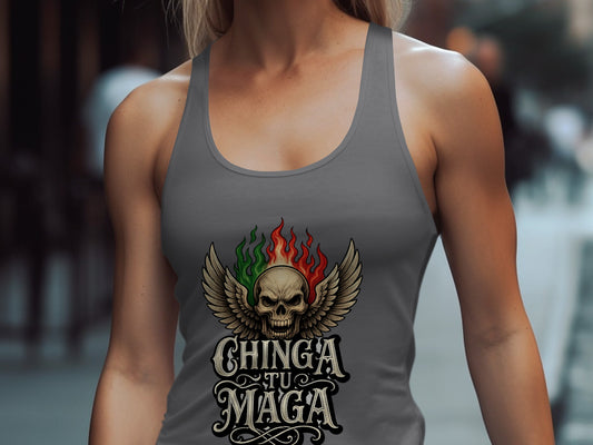 Chinga Tu Maga Graphic Skull Racerback Tank product
