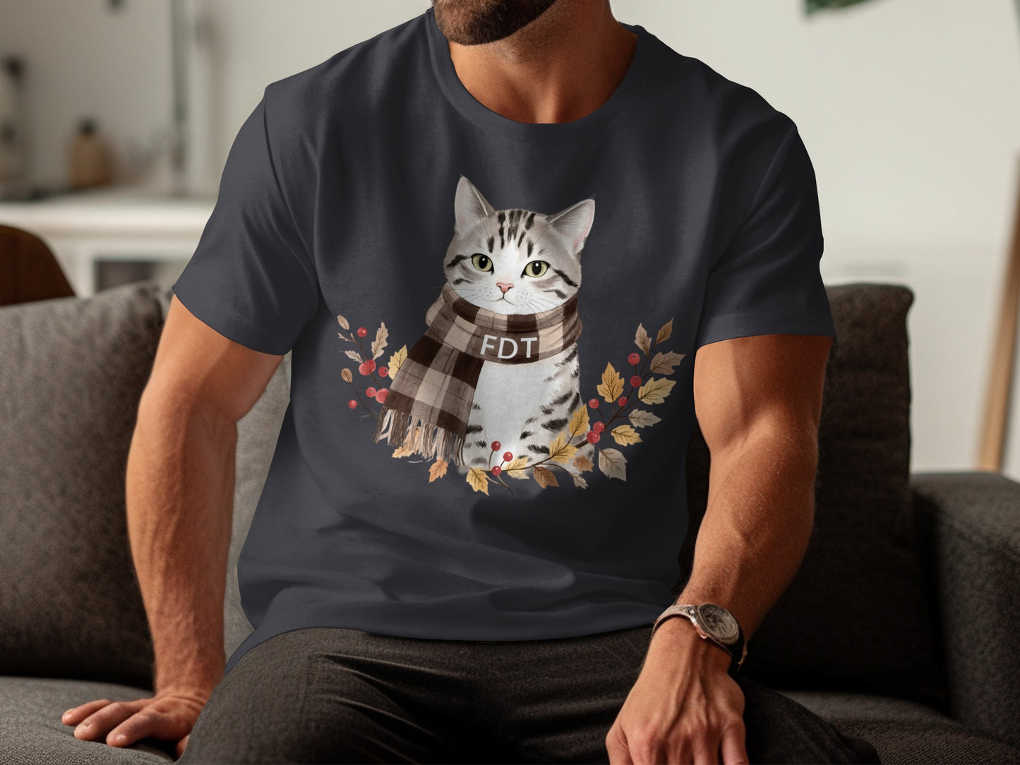 Adorable Cozy Cat with Scarf Tee Shirt