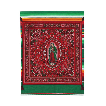 Our Lady of Guadalupe Bandana Paisley Serape Blankets, Mexican Virgin Mary Spiritual Art, Red Green Cultural Decor Throw Blankets