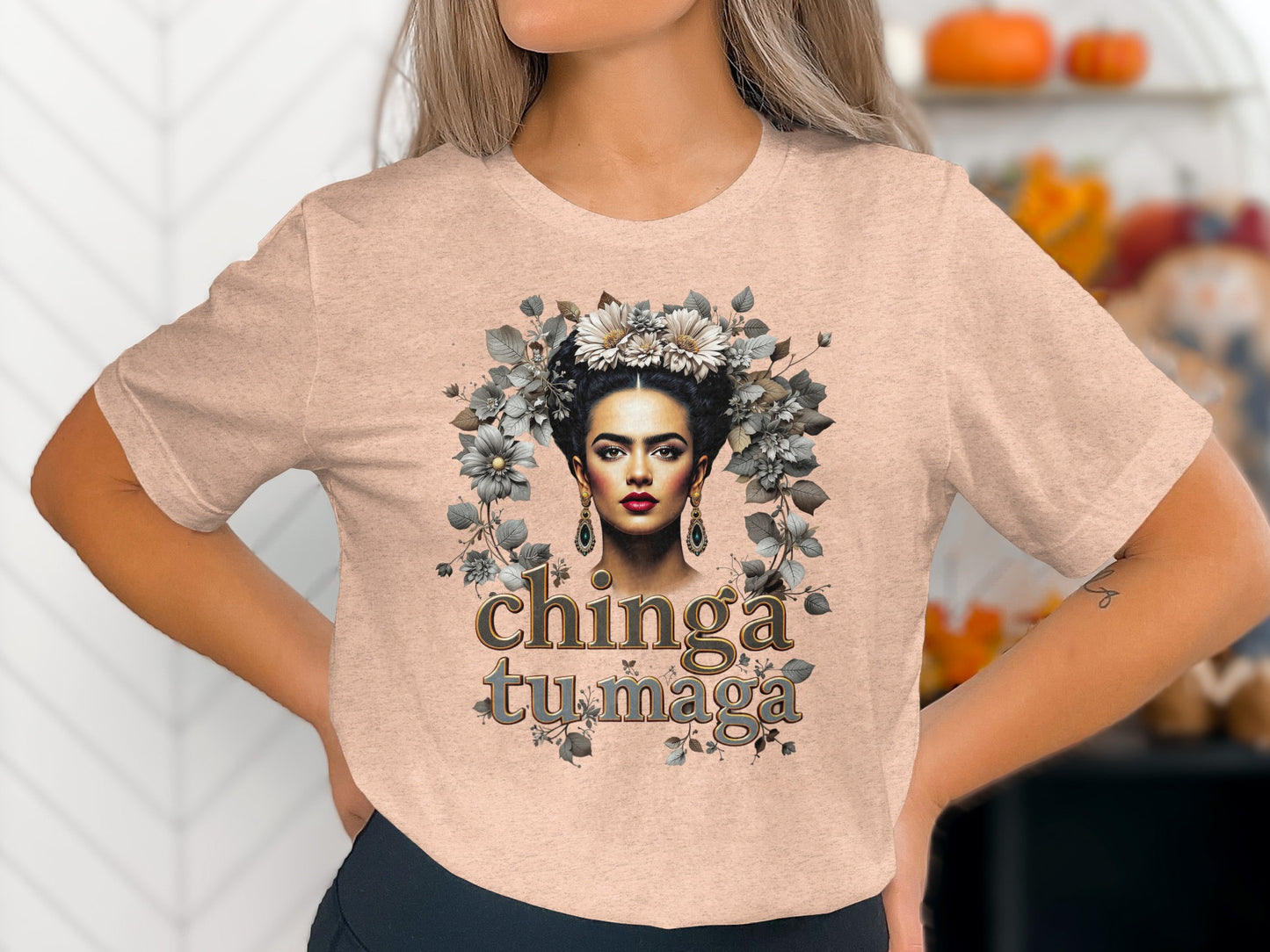 Frida Kahlo Illustration with Flowers Graphic T-Shirt