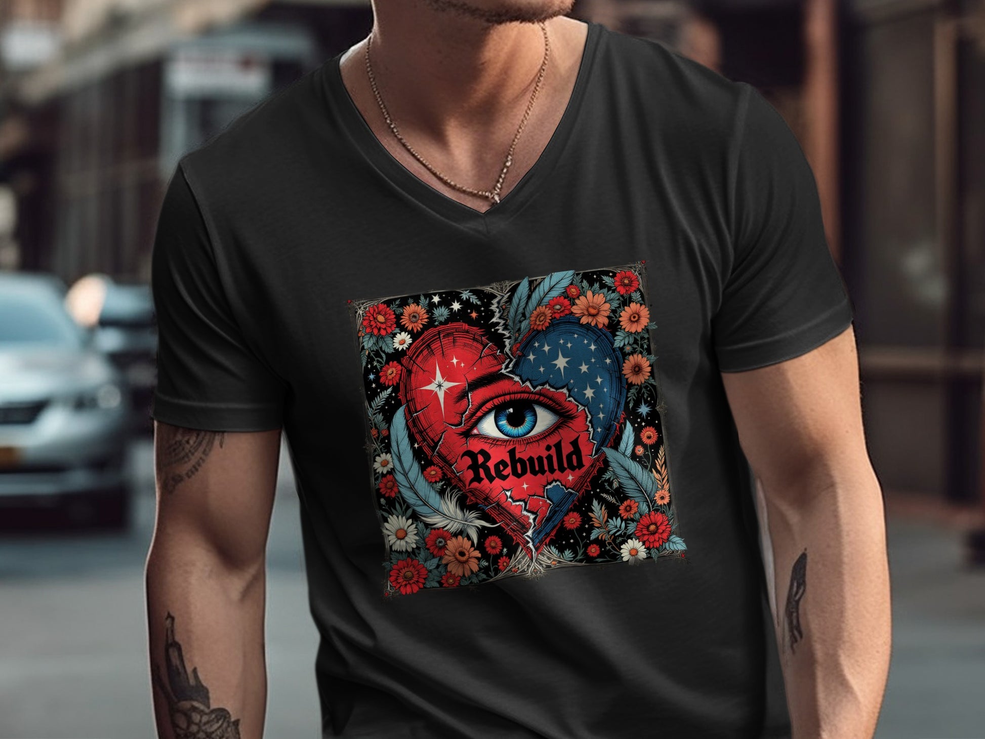 Rebuild Heart Eye Floral Graphic T-shirt product