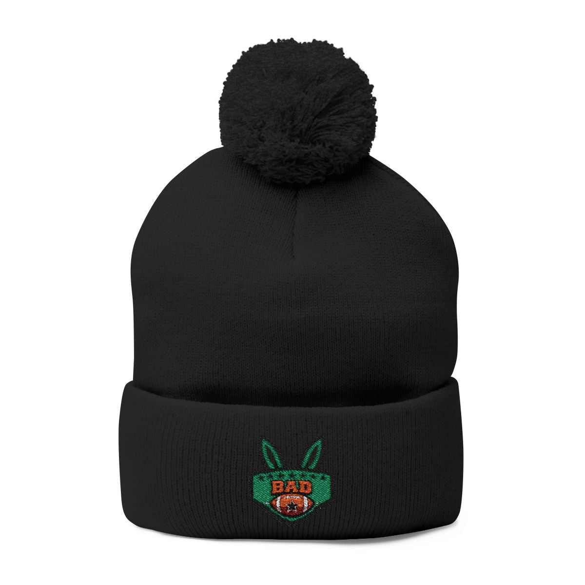 BAD Bunny Embroidered Black Cuffed Pom-Pom Beanie Hat