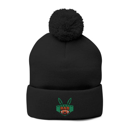 BAD Bunny Embroidered Black Cuffed Pom-Pom Beanie Hat