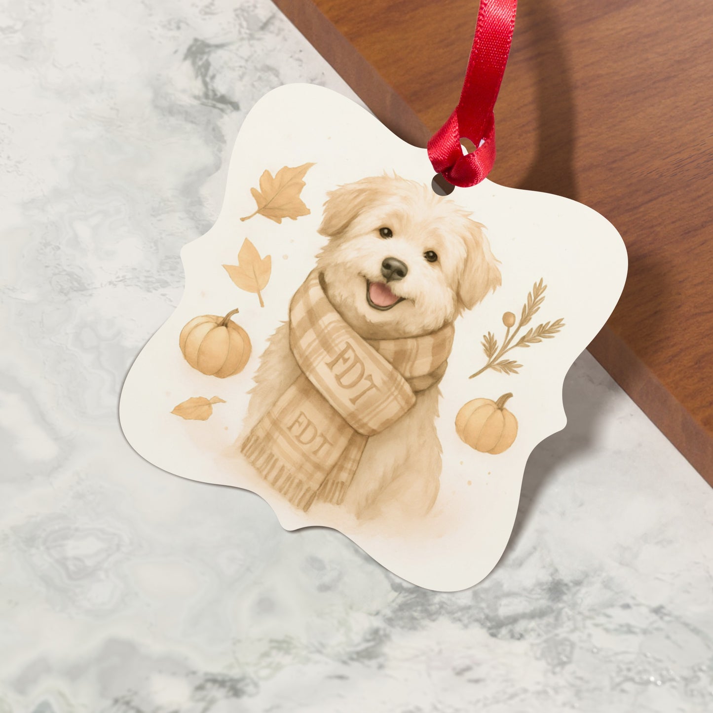 Happy Puppy in Fall Scarf Hanging Ornament Decoration