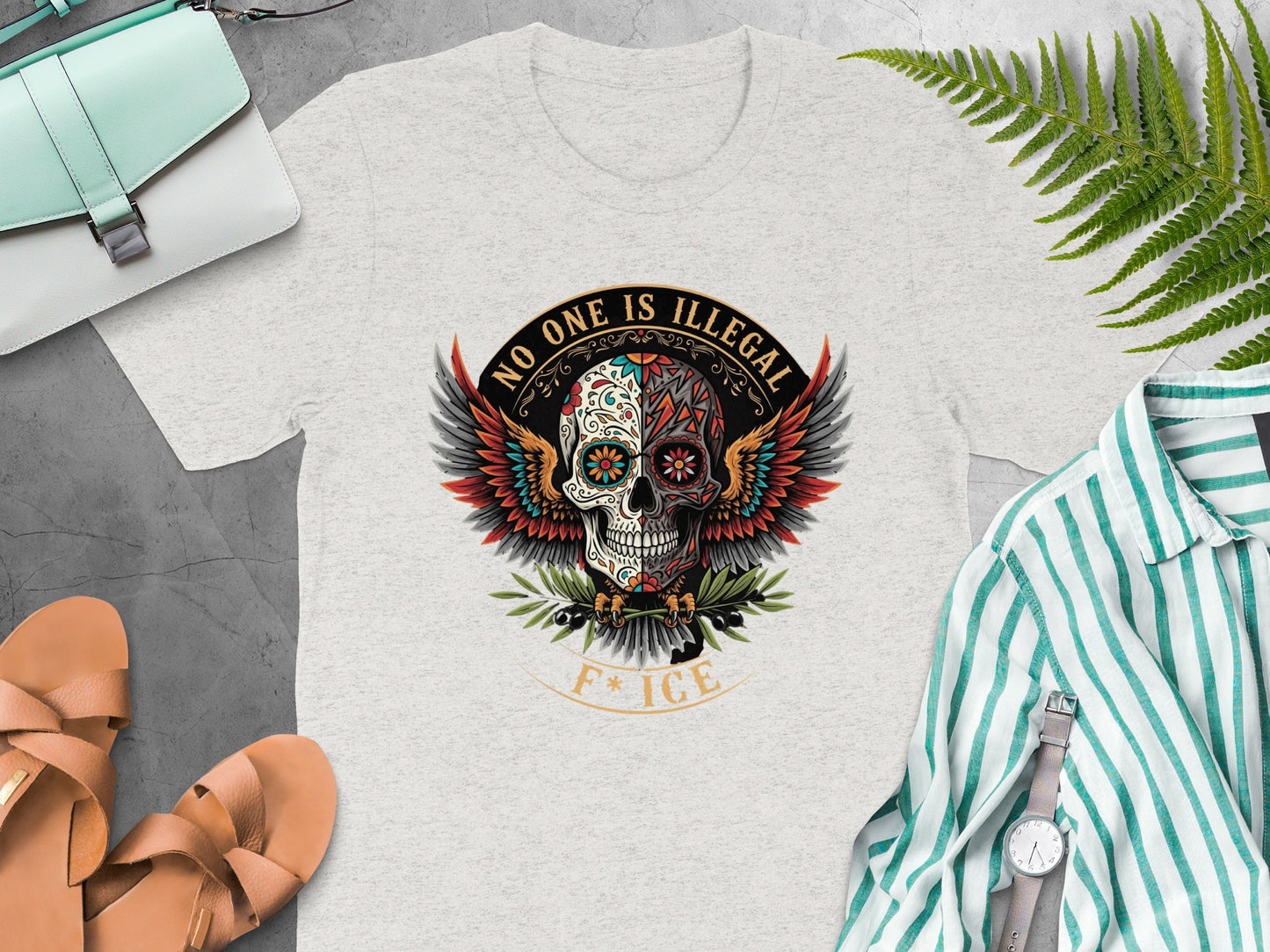 No One Is Illegal Sugar Skull Wings T-Shirt product type