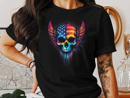 Vibrant Skull with American and Rainbow Wings T-shirt product