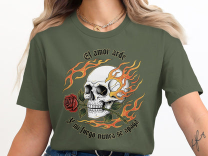 El Amor Arde Skull Design Graphic T-Shirt product