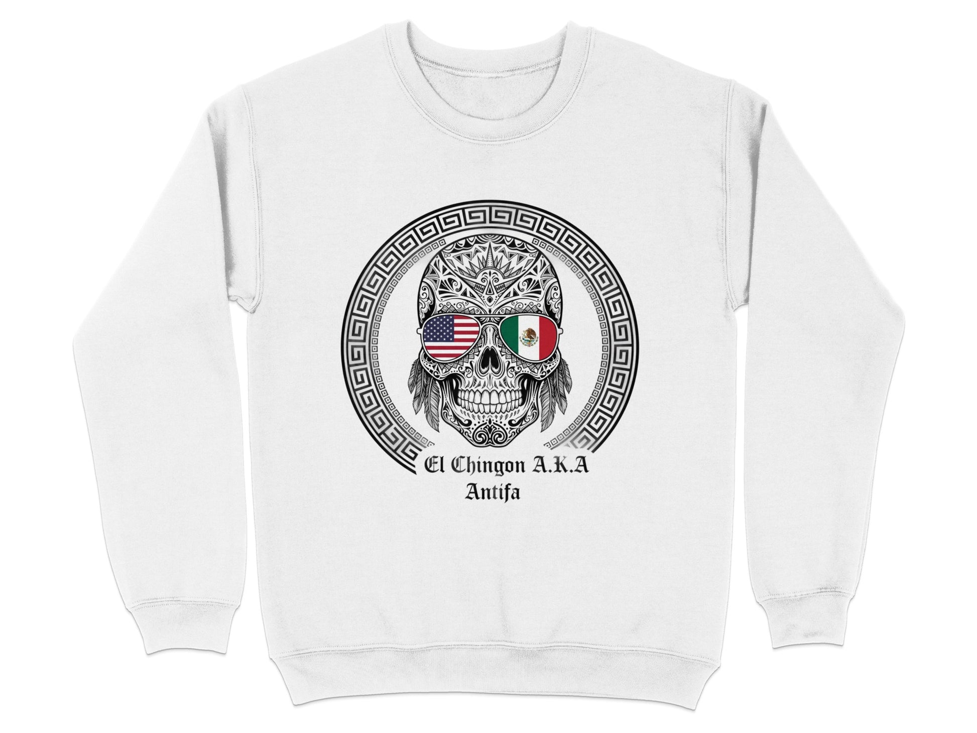 Skull with USA and Mexico Flags Sunglasses Sweatshirt