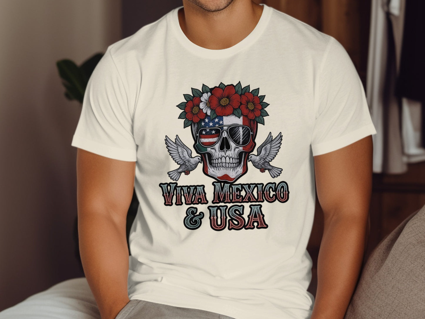 Viva Mexico and USA Skull Graphic T-Shirt product type