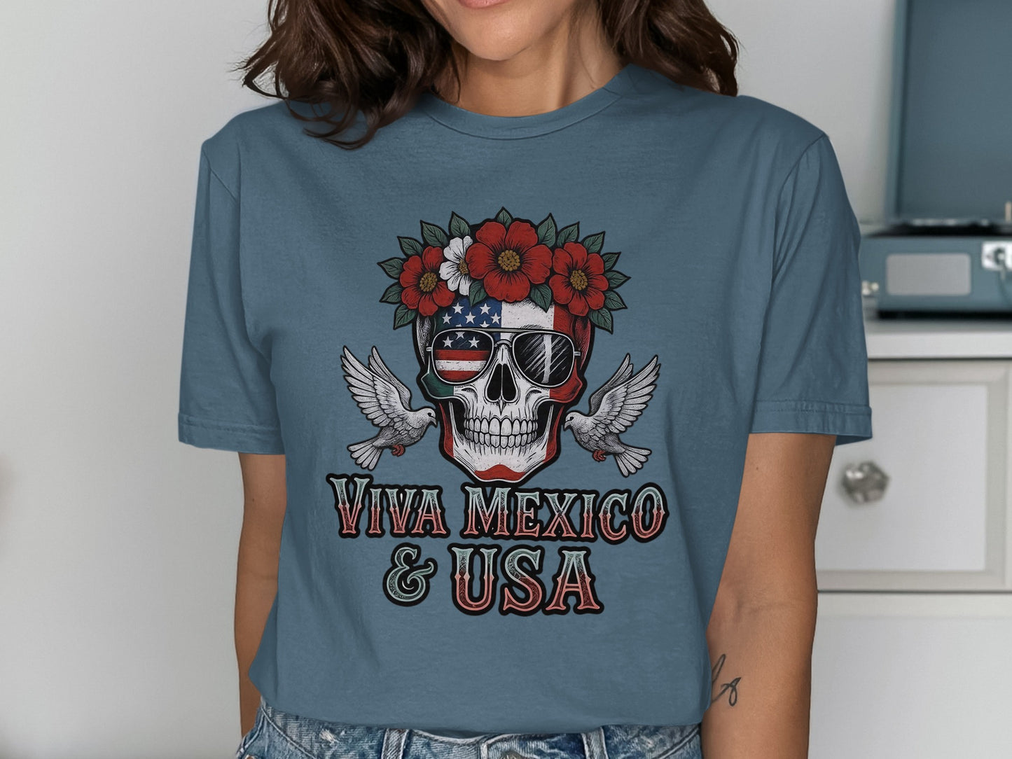 Viva Mexico USA Skull Graphic Tee shirt product type