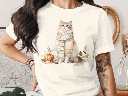 Autumn Cat with Scarf Cute Fall Fashion Shirt