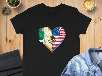 Heart Shaped USA and Mexico Flag with Dove T-shirt product type