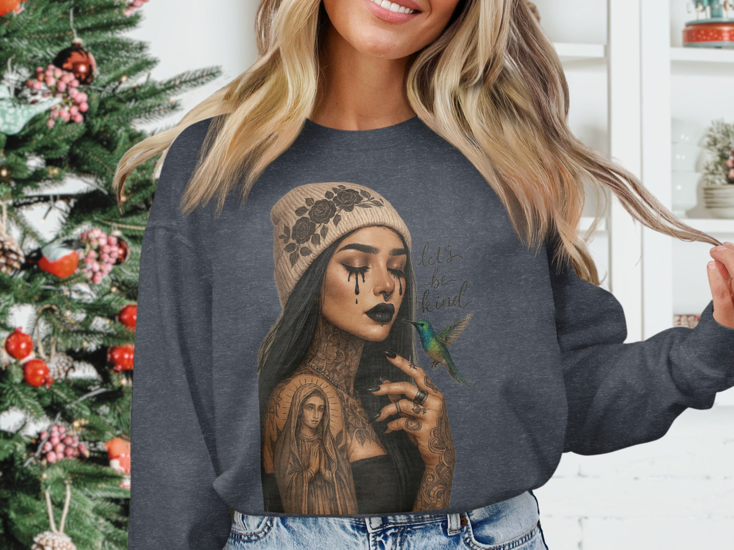 Be Kind Crying Woman Tattoo Art Sweatshirt product