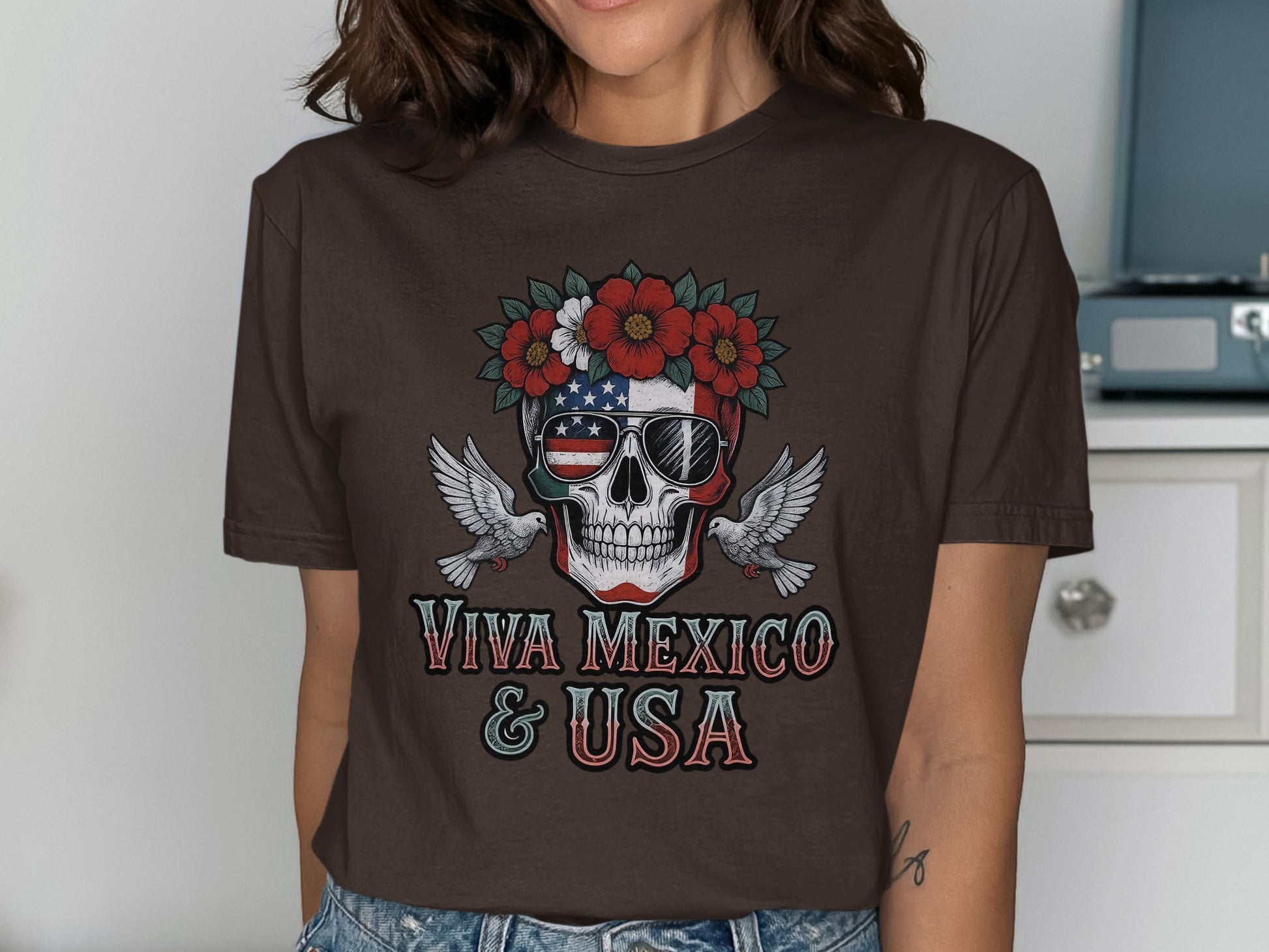 Viva Mexico USA Skull Print Graphic T-Shirt product type