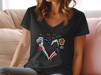 Heart Shaped Flags and Flowers V-Neck T-Shirt product type
