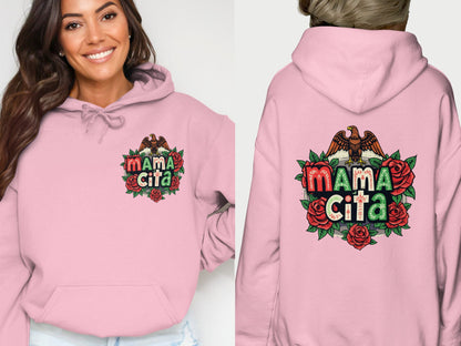 Mamacita Hoodie with Colorful Eagle and Roses Design product type