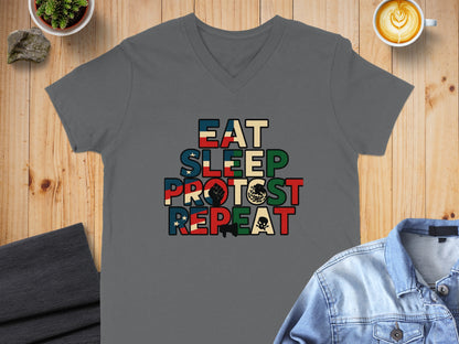 Eat Sleep Protest Repeat Graphic Slogan T-Shirts