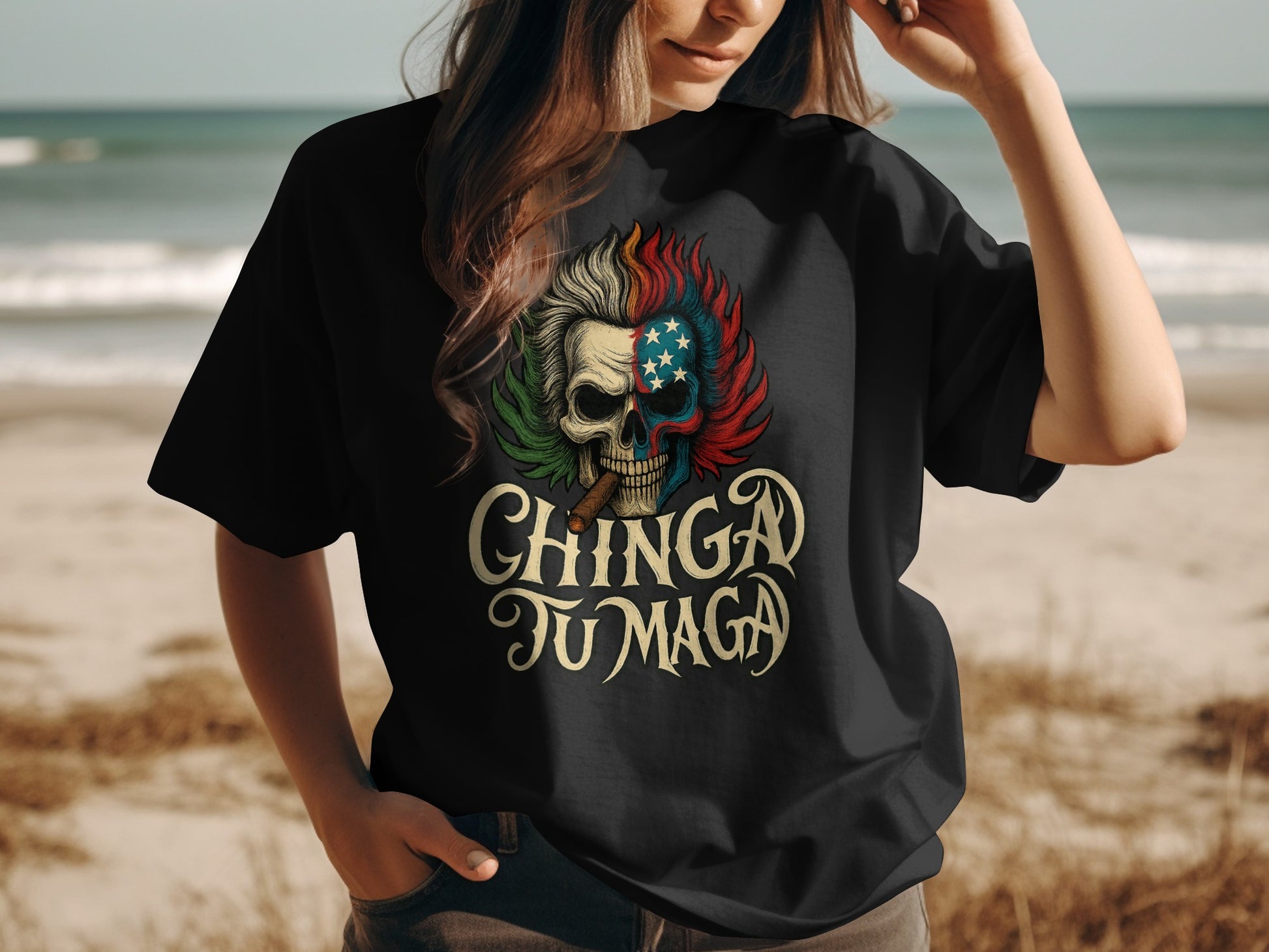 Chinga Tu Maga Graphic Skull Design T-Shirt product type