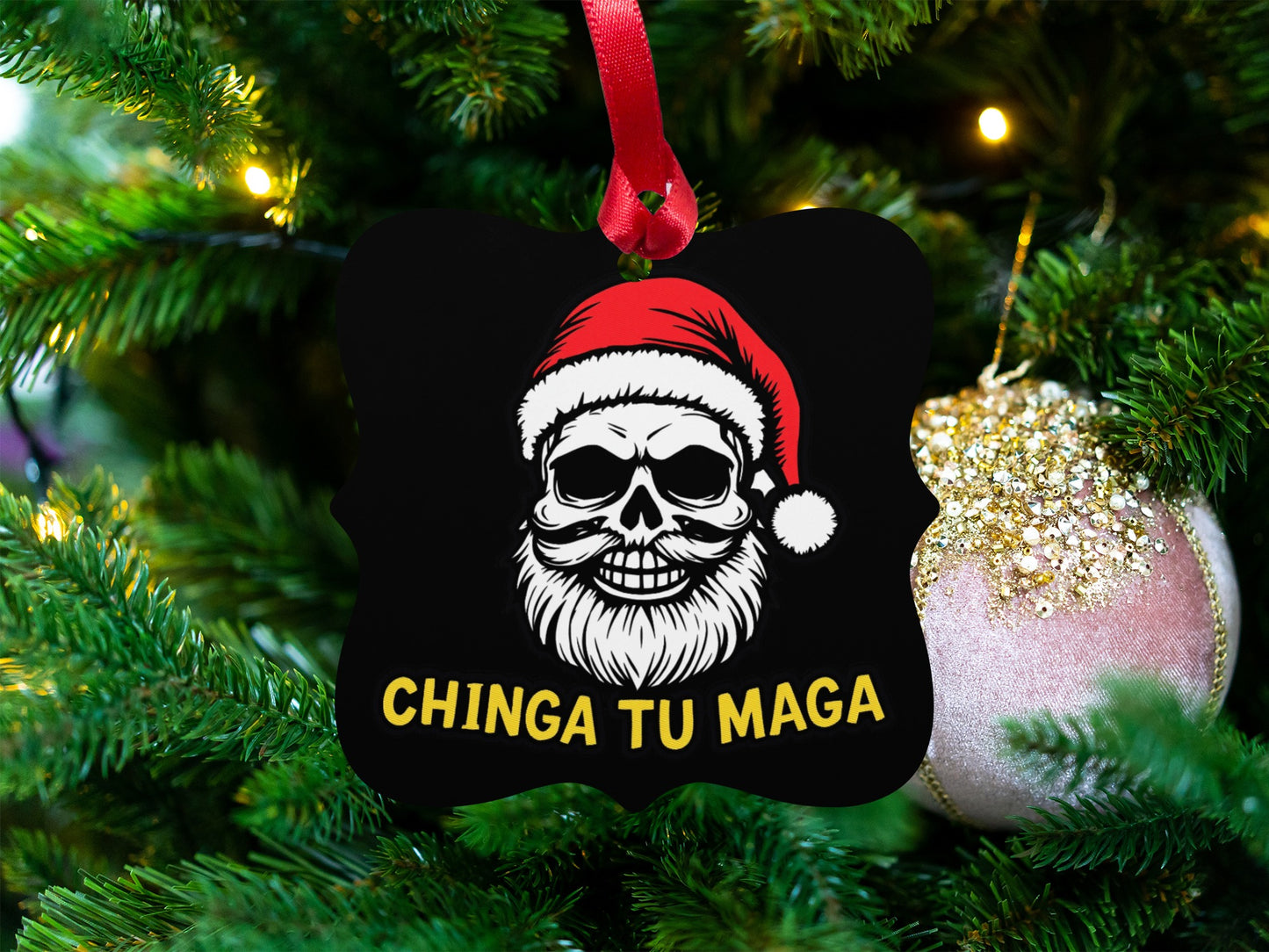 Chinga Tu Maga Skull Santa Claus Christmas Ornament