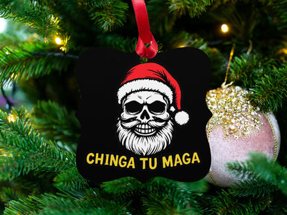 Chinga Tu Maga Skull Santa Claus Christmas Ornament