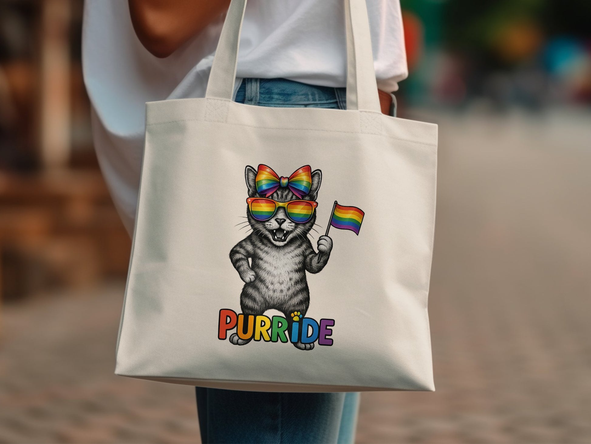 Cat with Sunglasses and Flag Design Tote Bag product