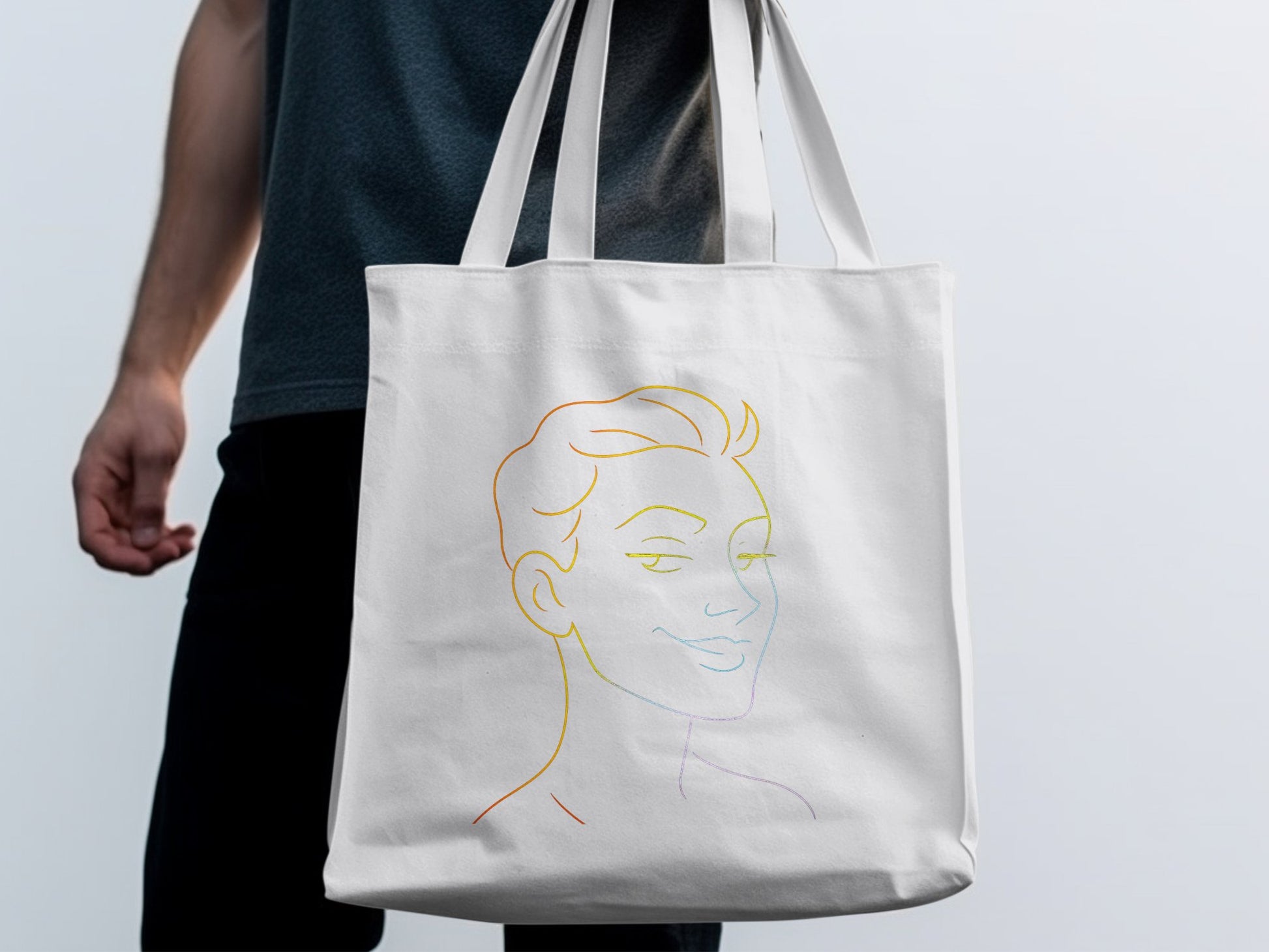 Stylish Tote Bag with Minimalistic Face Line Art product type