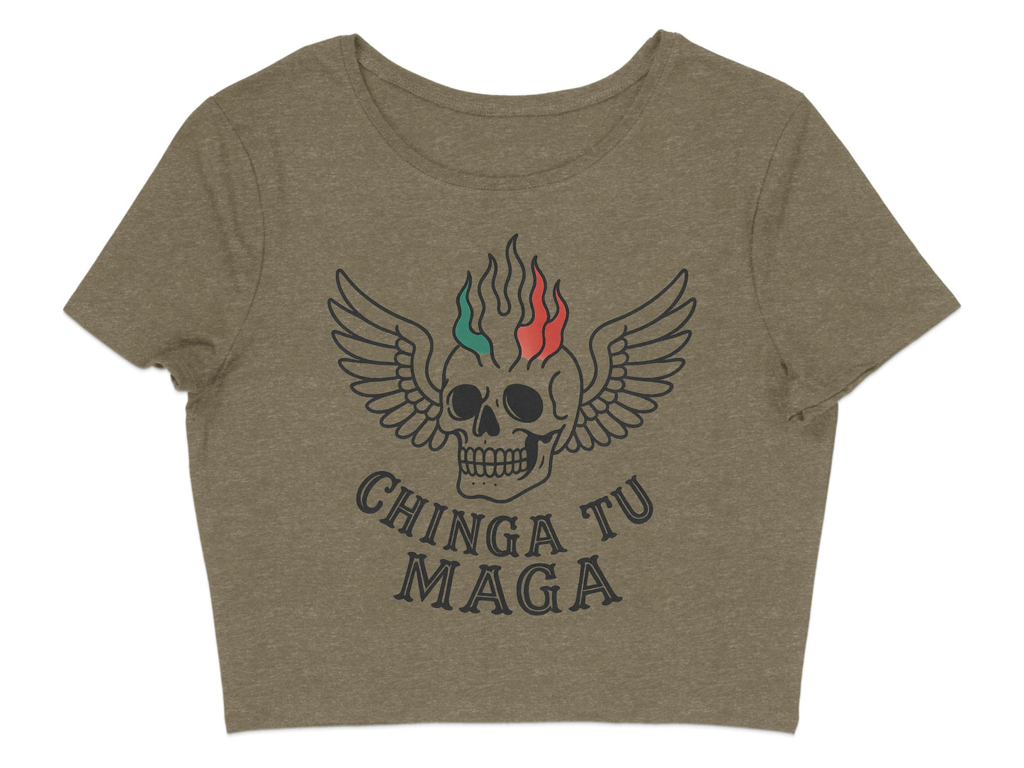 Chinga Tu Maga Skull Graphic Teal Crop Top product