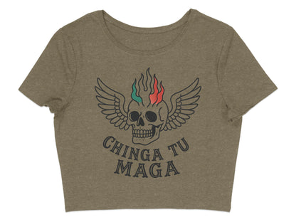 Chinga Tu Maga Skull Graphic Teal Crop Top product