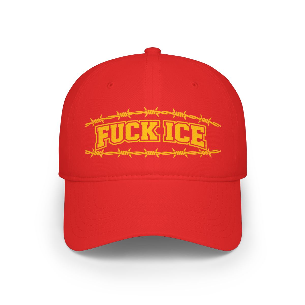 Bold Red Hat with Graphic Text Design