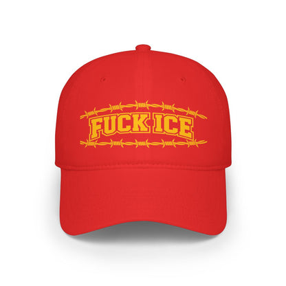 Bold Red Hat with Graphic Text Design