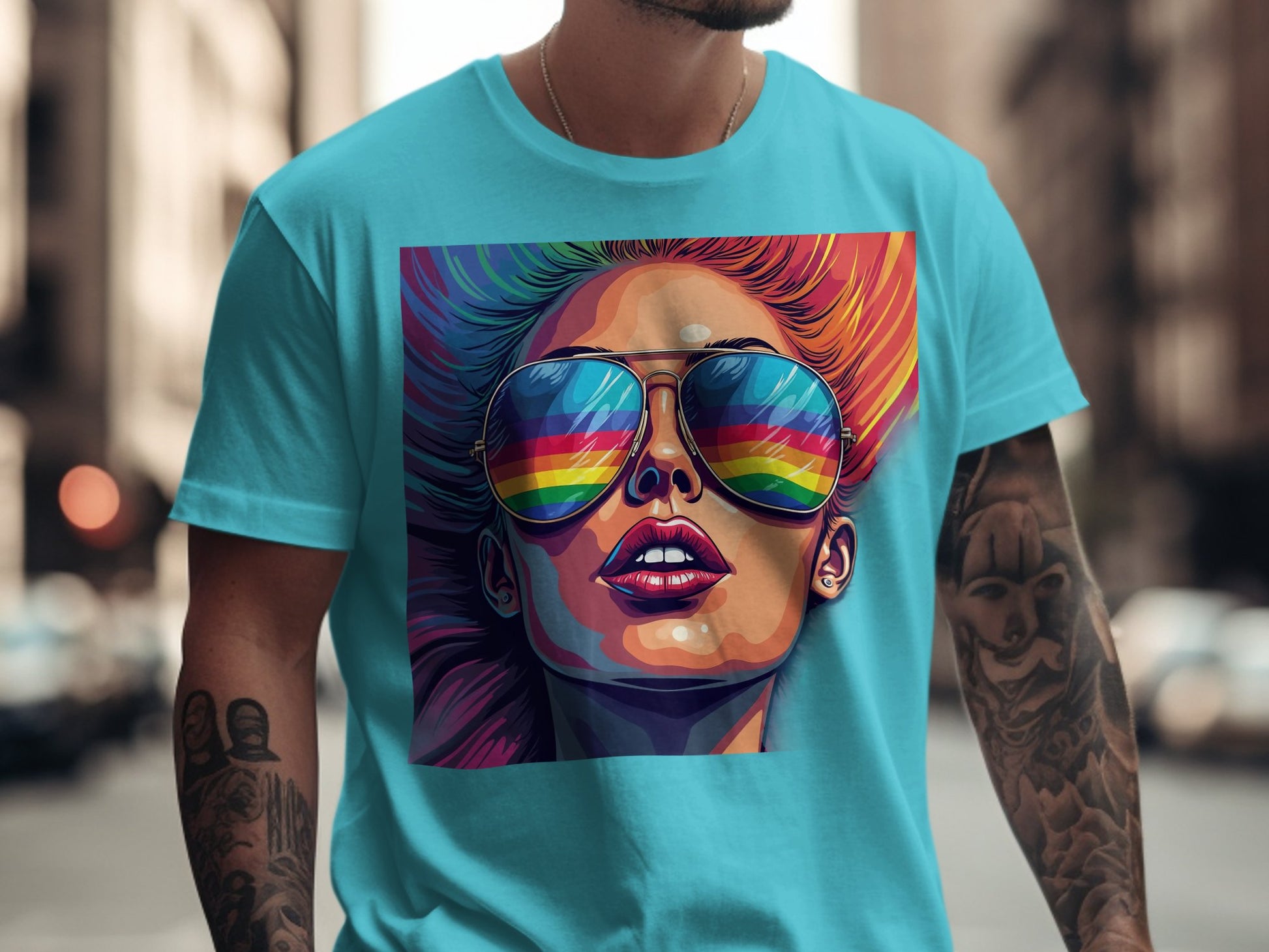 Vibrant Sunglasses Reflection Graphic Tee Shirt product