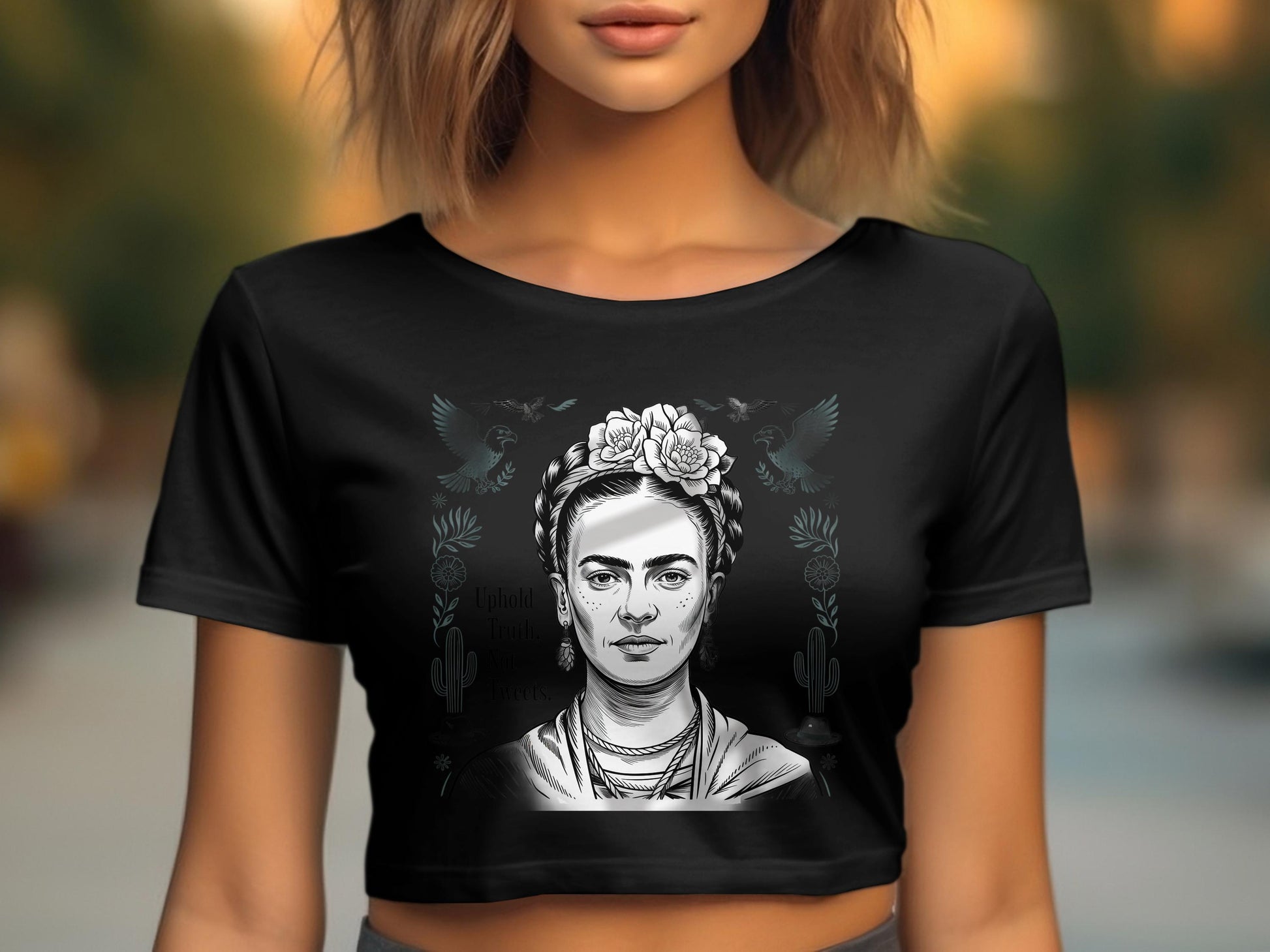 Frida Portrait Black Crop Top Unique Fashion Product