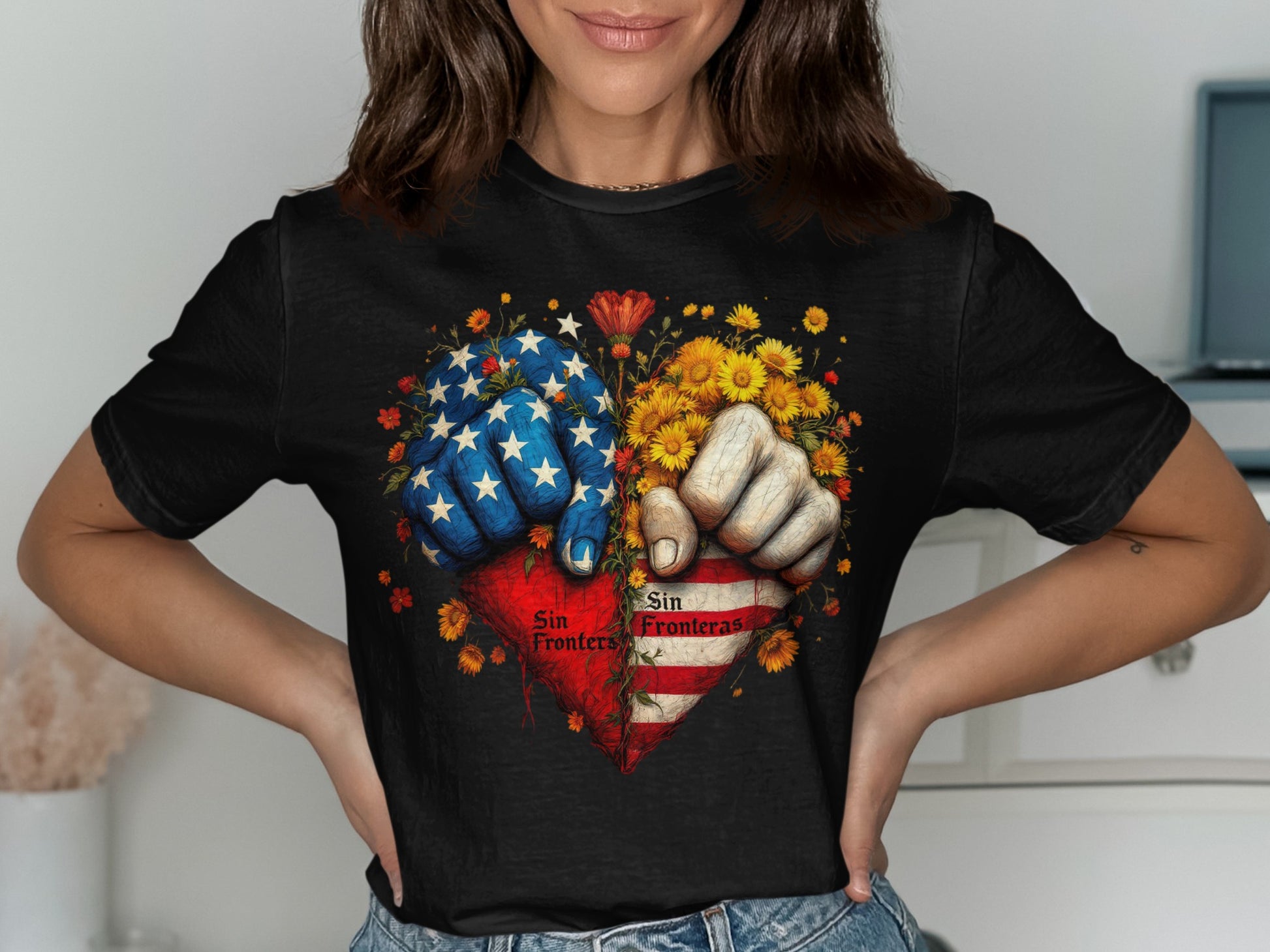 Sin Fronteras Fist Together Heart Design Shirt product
