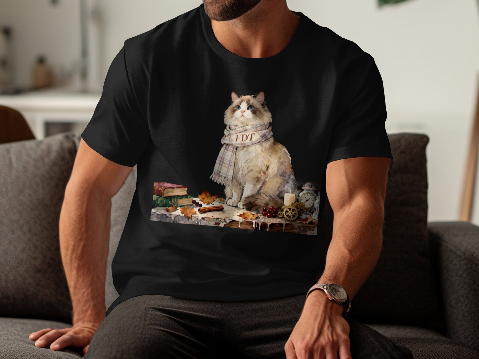 Cozy Cat Wearing Scarf Graphic Tee for Unique Style