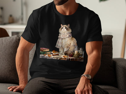Cozy Cat Wearing Scarf Graphic Tee for Unique Style