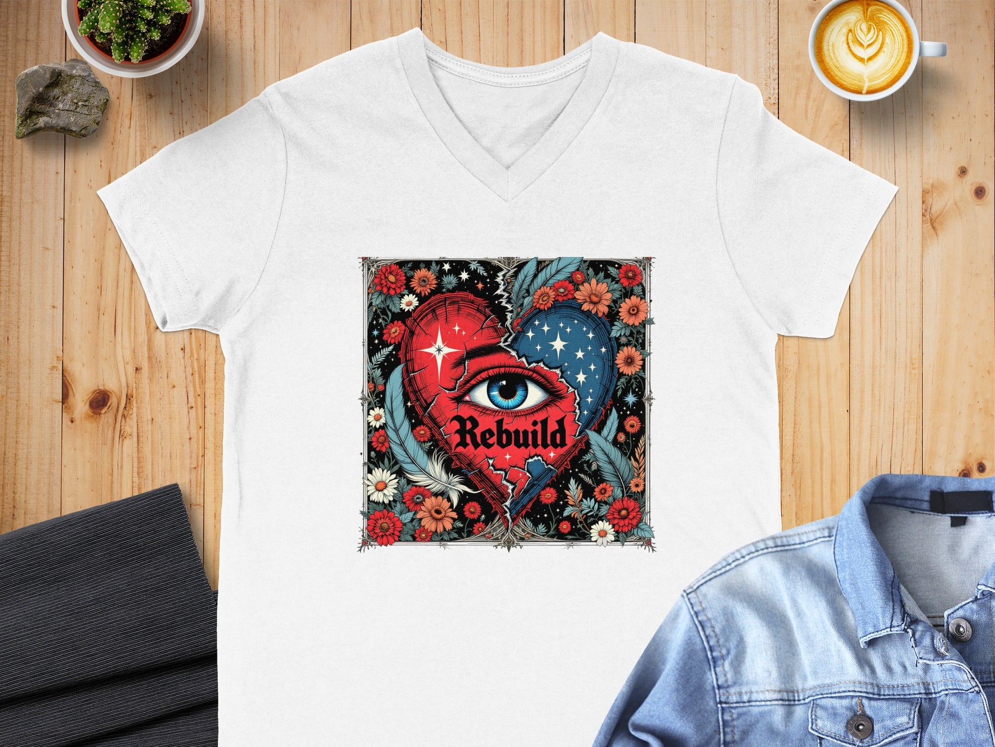 Rebuild Heart Eye Design White T-shirt product type